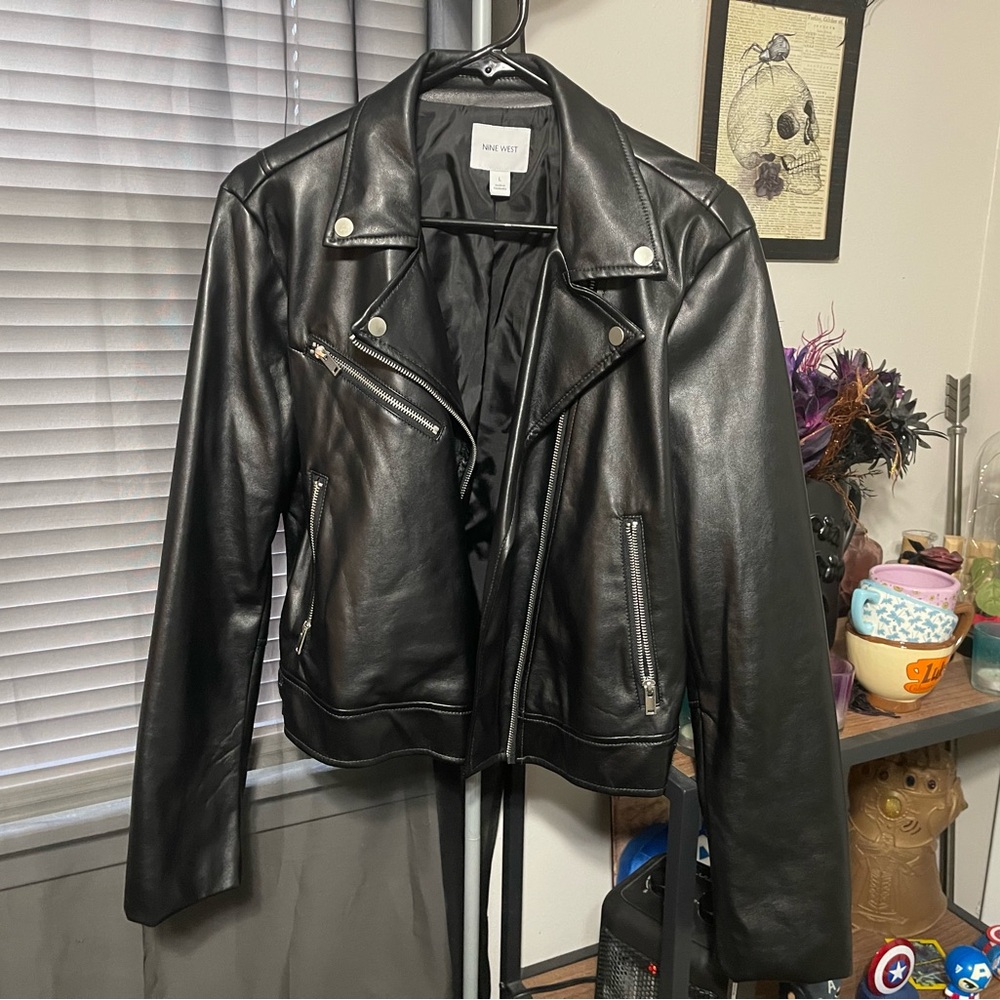 Nine West Faux Leather Black Jacket Large